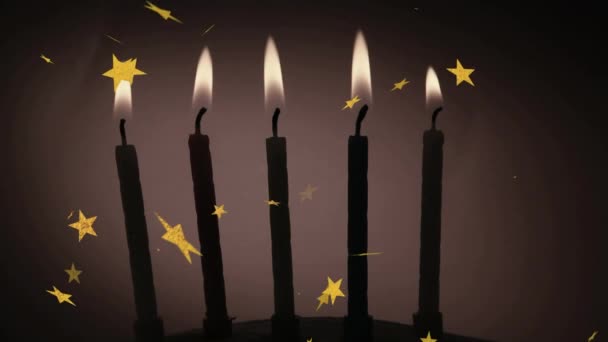 Animation Von Kerzen Und Sternen Auf Schwarzem Hintergrund Party Und — Stockvideo
