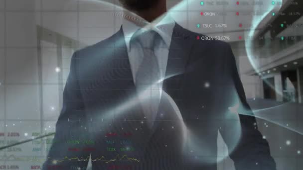 Animação Processamento Dados Financeiros Sobre Caminhada Homem Negócios Conceito Global — Vídeo de Stock