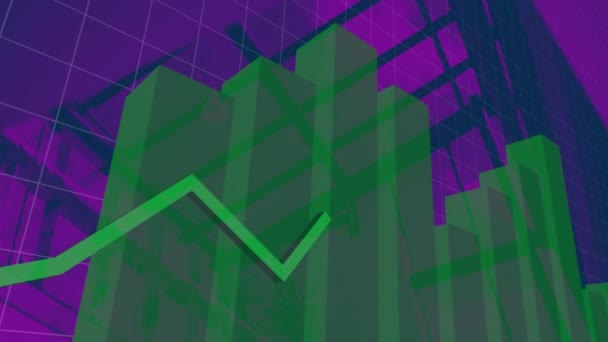 Animation Der Finanzdatenverarbeitung Mit Grünem Strich Über Violettem Hintergrund Globales — Stockvideo