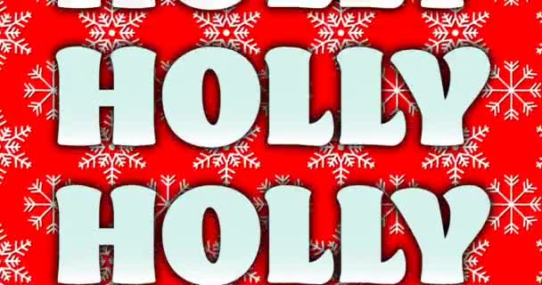 Animatie Van Holly Tekst Herhaling Met Kerst Rode Achtergrond Kerstmis — Stockvideo