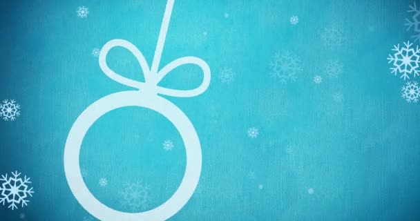 Κινούμενα Σχέδια Χιονιού Που Πέφτουν Πάνω Από Χριστουγεννιάτικα Στολίδια Χριστούγεννα — Αρχείο Βίντεο
