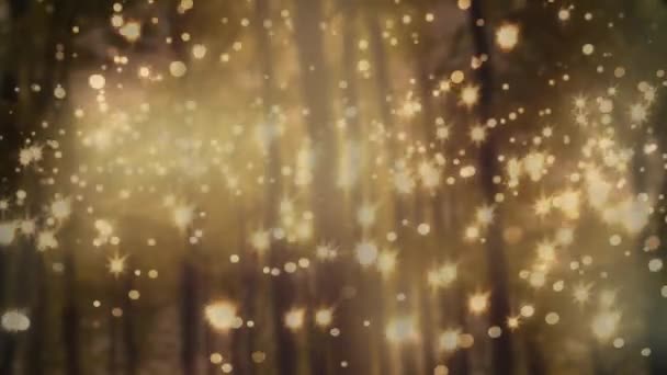 背景に森の上に黄色のクリスマスちらつきのスポットのアニメーション クリスマス 伝統とお祝いのコンセプトデジタルで生成されたビデオ — ストック動画