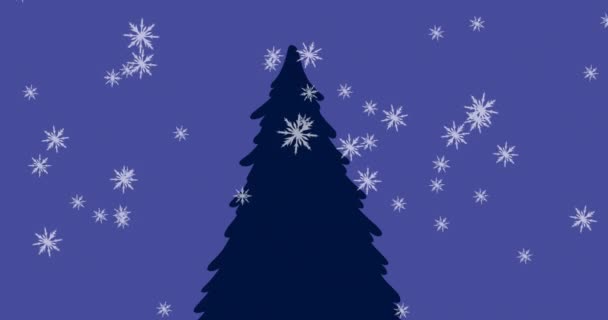 Animation Neige Tombant Sur Sapin Noël Sur Fond Violet Noël — Video