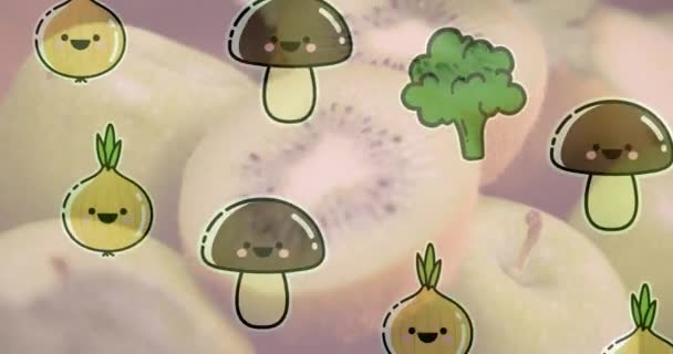 Animazione Illustrazione Con Verdure Kiwi Avocado Appena Tagliati Alimentazione Sana — Video Stock