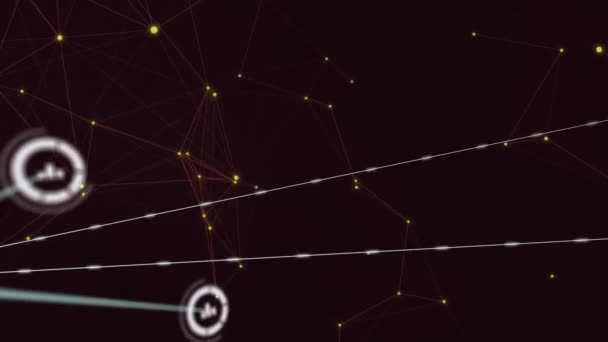 Анимация Сети Соединений Цифровыми Иконками Поверх Желтых Пятен Онлайн Соединения — стоковое видео