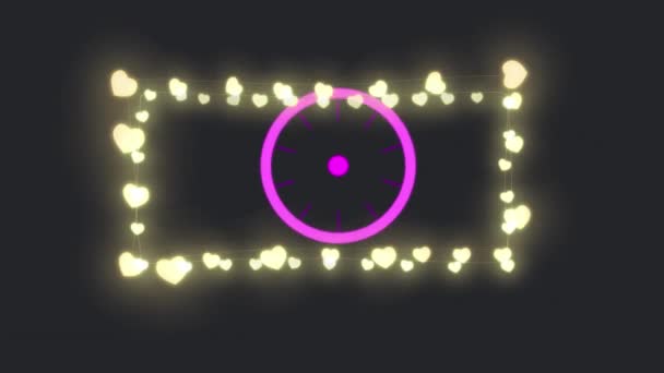 Animatie Van Cirkel Van Gloeiende Hart Kerst Feeënverlichting Roze Lijnen — Stockvideo