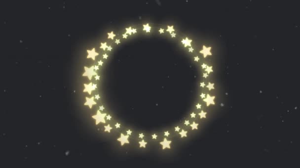 Animación Círculo Brillantes Luces Hadas Navidad Estrella Sobre Caída Nieve — Vídeo de stock
