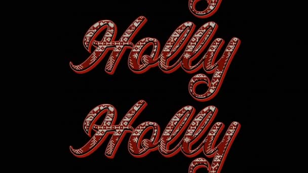 Animatie Van Holly Tekst Herhaling Met Kerst Zwarte Achtergrond Kerstmis — Stockvideo