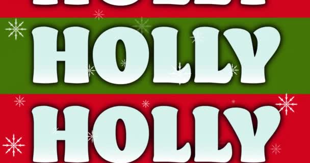 Animation Holly Text White Green Red Stripes Christmas Snowflakes Christmas — Stock Video