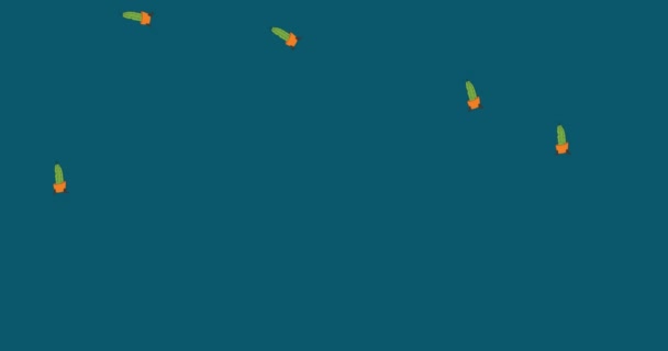 Animación Ilustración Cactus Macetas Naranjas Que Caen Sobre Fondo Azul — Vídeo de stock