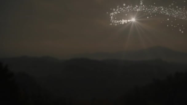 Animação Estrela Cadente Neve Caindo Sobre Montanhas Fundo Marrom Inverno — Vídeo de Stock