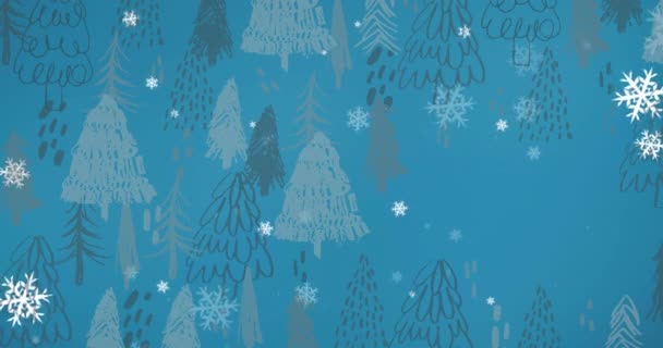 Noel Köknar Ağaçlarının Üzerine Düşen Kar Animasyonu Noel Kış Gelenek — Stok video
