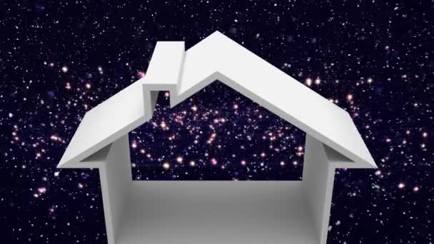 Animación Nieve Cayendo Sobre Forma Casa Luces Hadas Brillantes Navidad — Vídeos de Stock