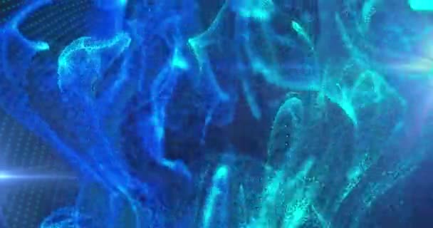 Animatie Van Gloeiende Blauwe Deeltjesvormen Lichten Zwarte Achtergrond Beweging Energie — Stockvideo