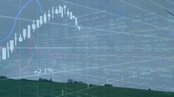 Animação Processamento Dados Sobre Turbina Eólica Conceito Global Alterações Climáticas — Vídeo de Stock