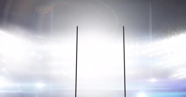 Анимация Американских Футбольных Ворот Прожекторном Спортивном Стадионе Национальный Месяц Хобби — стоковое видео