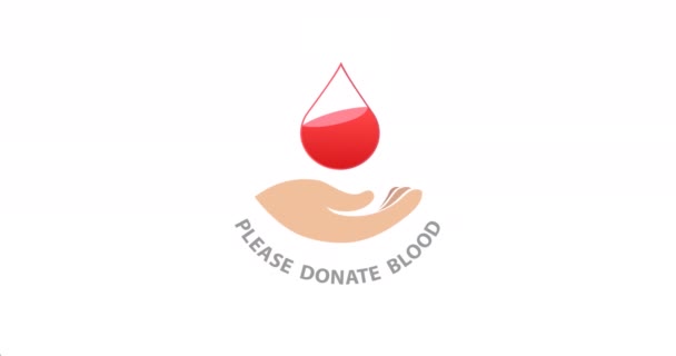 Animation Donate Blood Text Hand Drop Logo Smiling Male Donor — Stock Video