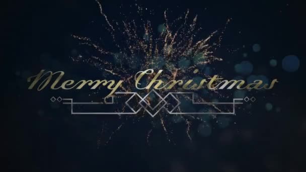 Animatie Van Vrolijke Kersttekst Goud Exploderend Vuurwerk Nachtelijke Hemel Kerstmis — Stockvideo