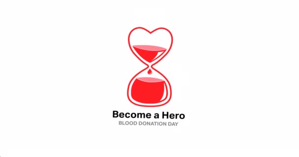 笑顔の女性看護師やドナー以上の砂時計のロゴと献血日テキストのアニメーション 献血月間認知キャンペーンのコンセプトデジタル生成ビデオ — ストック動画