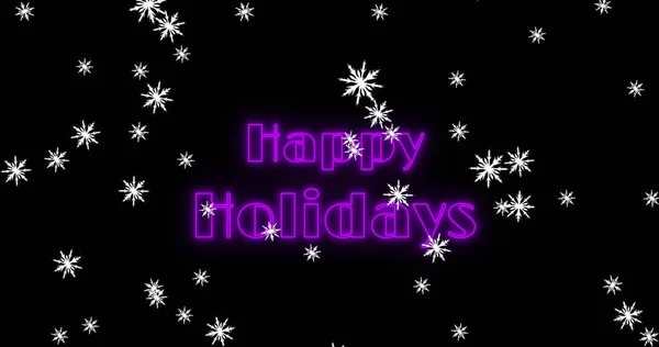 Image Happy Holidays Text Snow Falling Black Background Christmas Christmas — Stock Photo, Image