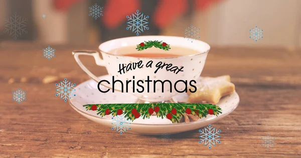 Obraz Świąteczny Tekst Nad Filiżanką Herbaty Boże Narodzenie Tradycja Koncepcja — Zdjęcie stockowe