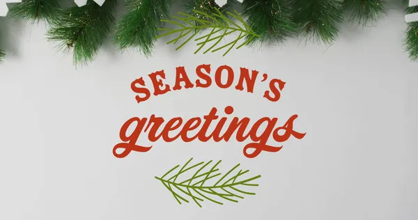 Image Seasons Greetings Text Christmas Decorations Christmas Winter Tradition Celebration — Stock Photo, Image