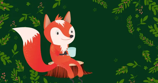 Image Renard Avec Tasse Noël Sur Les Feuilles Noël Hiver — Photo