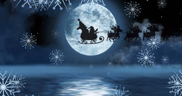 Image Snow Falling Santa Sleigh Christmas Christmas Winter Tradition Celebration — Stock Photo, Image