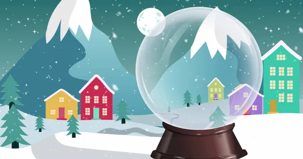Képek Hógömbről Téli Táj Fölött Karácsonykor Karácsony Tél Hagyomány Ünnepség — Stock Fotó