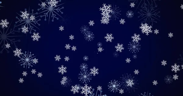 Εικόνα Από Νιφάδες Χιονιού Χριστουγέννων Που Πέφτουν Σκούρο Μπλε Φόντο — Φωτογραφία Αρχείου