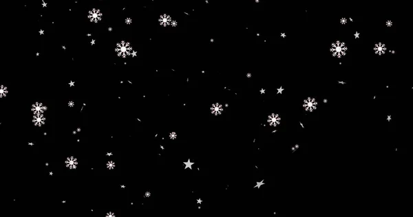 クリスマスの星や雪の結晶のイメージが黒い背景に落ちています クリスマス お祝いのコンセプトをデジタルで — ストック写真