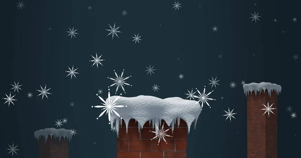 Bild Von Schnee Der Weihnachten Über Schornsteine Fällt Weihnachten Winter — Stockfoto