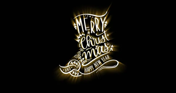 在黑色背景上以黄白相间的字母表示圣诞祝福的图像 圣诞节传统和数字生成的庆祝概念 — 图库照片