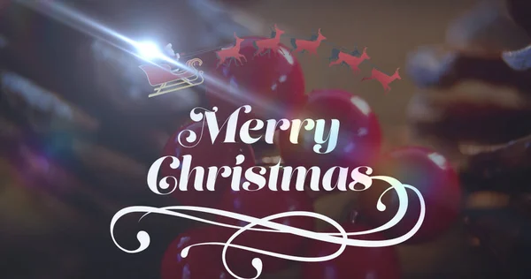 Obrázek Veselého Vánočního Textu Nad Borovým Kuželem Vánoční Zimní Tradiční — Stock fotografie