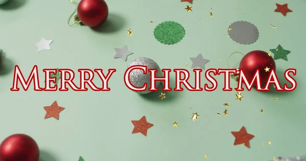 Image Merry Christmas Text Decorations Light Green Background Christmas Tradition — Stock Photo, Image