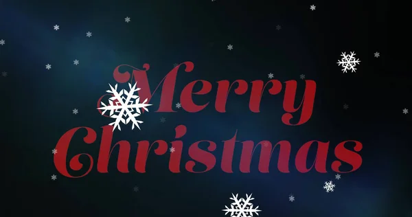 Image Merry Christmas Text Snow Falling Christmas Winter Tradition Celebration — Stock Photo, Image