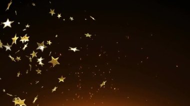 Siyah arkaplanda yüzen yıldızların animasyonu. Yılbaşı partisi kutlaması konsepti dijital olarak oluşturulmuş video.