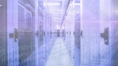 Bilgisayar sunucuları üzerinde ikili kodlama ve veri işleme animasyonu. küresel teknoloji, bağlantılar ve veri işleme kavramı dijital olarak oluşturulmuş video.