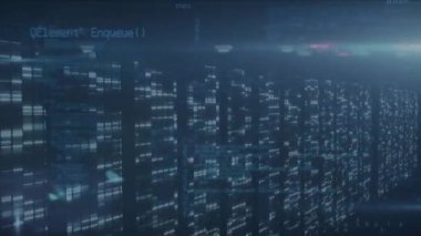 Bilgisayar sunucuları üzerinden veri işleme animasyonu. küresel teknoloji, bağlantılar ve veri işleme kavramı dijital olarak oluşturulmuş video.