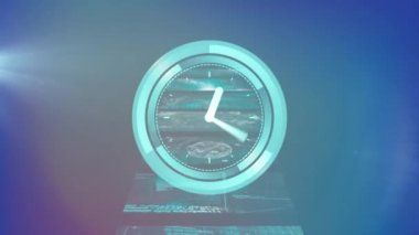 Arayüz ekranları üzerinde saat yüzlü tarayıcı ile bağlantı ve veri ağlarının animasyonu. iletişim ağı ve dijital arayüz teknolojisi konsepti dijital olarak oluşturulmuş video.