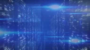 Bilgisayar sunucuları üzerinden veri işleme animasyonu. küresel teknoloji, bağlantılar ve veri işleme kavramı dijital olarak oluşturulmuş video.