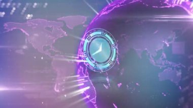 Pembe küresel ağ ve veri işleme üzerinde saat yüzlü tarayıcının animasyonu. küresel iletişim ağı ve dijital arayüz teknolojisi konsepti dijital olarak oluşturulmuş video.