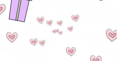 Noel hediyelerinde kalp ikonlarının canlandırılması. Noel, kış, gelenek ve kutlama konsepti dijital olarak oluşturulmuş video.