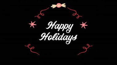 Noel 'de mutlu bayramlar mesajı ve siyah arka planda şeker animasyonu. Noel, kış, gelenek ve kutlama konsepti dijital olarak oluşturulmuş video.