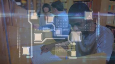 Öğrenciler üzerinde bağlantılar ve veri işleme ağının animasyonu. küresel eğitim, eğitim ve bağlantılar dijital olarak oluşturulmuş video konsepti.