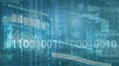 Bilgisayar sunucuları üzerinde ikili kodlama ve veri işleme animasyonu. küresel teknoloji, bağlantılar ve veri işleme kavramı dijital olarak oluşturulmuş video.