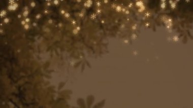 Kahverengi arka planda ağaçtan düşen kar animasyonu. Kış, Noel, gelenek ve kutlama konsepti dijital olarak oluşturulmuş video.
