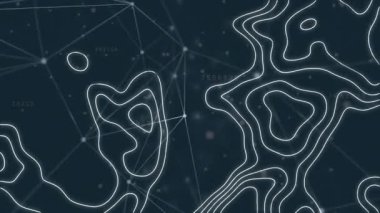 Parlak noktalarla bağlantılı ağların üzerinden geçen beyaz harita çizgilerinin animasyonu. küresel bağlantılar ve veri işleme konsepti dijital olarak oluşturulmuş video.