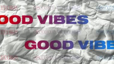 İyi titreşimlerin canlandırılması beyaz arkaplanda tekrarlanan metinler. Sosyal medya ve iletişim arayüzü kavramı dijital olarak oluşturulmuş video.