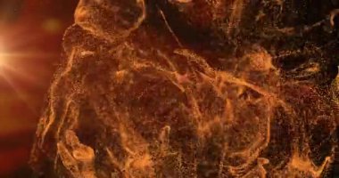 Siyah arkaplanda hareket eden turuncu parçacık bulutunun animasyonu. hareket, enerji ve biçim, soyut arayüz arkaplan kavramı dijital olarak oluşturulmuş video.